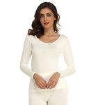 Mcilia Women's Ultrathin Modal Round Neck Long Sleeve Thermal Top/Shirt Off-White Small (UK Size 6 8 10)