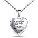 Love Heart Locket Necklace That Holds Pictures I Love You to The Moon and Back Engraved Photo Locket for Woman Jewellery