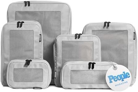 Aerotrunk Compression Packing Cubes for Travel - Luggage Organizer Bags - Double Zipper Packing Cubes for Suitcases (6-Pack, Light Grey)