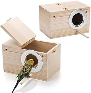 Hiceeden 2 Pack Parakeet Nest Box, Natural Wood Bird Nesting Box, Small Bird House Breeding Box for Budgie Lovebirds, Cockatiel, Parrots Mating, Aviary, 7.7×4.7×4.7 Inches