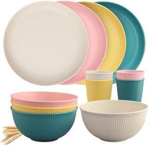 Tanice Plastic Dinnerware Set, 12PCS Plastic Plates and Bowls Sets, Kids Dinnerware Set for 4, Plastic Dishes Set with Pltaes, Bowls, Cups for Kitchen, Outdoor Camping, #N/A