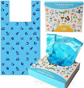 Degradable Disposable Diaper Bags Baby Nappy Sacks Waste Bin or Pet Waste Bags, 200 Pcs Biodegradable Diaper Trash Bags with Handle Easy-Tie for Nappies, Rubbish, Dog Poop (18.537cm, Blue)