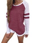 Famulily Women's Long Sleeve Baseball Tee Shirt Crew Neck Colorblock Striped Tops(Wine,Small)