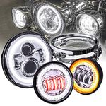 TRUE MODS 7" LED Headlight/4.5" Passing Light for Harley Davidson + Mounting Bracket [Chrome-Finish] [HALO DRL] [4500/1440 LM] [Plug & Play] For Dyna Electra Glide Road King Softail Fatboy