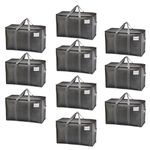 VENO 10 Pack Moving Bags, Moving Supplies, Moving Boxes, College Packing Storage Boxes with Lids Alternative, Heavy Duty Totes, Extra Large, Sturdy Handles, Zipper, for Packaging (Dark Gray, 10 Pack)