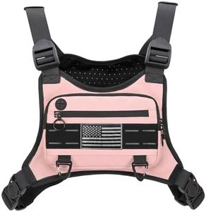 Muserise Sports Chest Bag For Men Women, Water Resistant Lightweight Front Chest Pack, Running Vest Bag With Built-In Phone Holder & Extra Storage For Workouts, Running, Cycling (Pink)