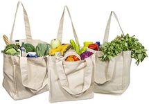 Best Canvas Grocery Shopping Bags - Canvas Grocery Shopping Bags with Handles - Cloth Grocery Tote Bags - Reusable Shopping Grocery Bags - Organic Cotton Washable & Eco-friendly Bags (3 Bags)