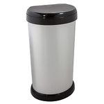 42L SILVER METAL EFFECT!!!! Stylish, Modern Design & Flat Back Space Saving Shape. Touch Lid Mechanism With Removable Bin Bag Retaining Ring. Ideal For The Kitchen, Office or Bathroom