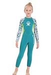 Gogokids Girls Wetsuit Kids Thermal Swimsuit - 2.5mm Neoprene Rash Guard Children One Piece Swimwear, All in One Sunsuit Sun Protection UV 50+ Diving Snorkelling Suit, Green XXL