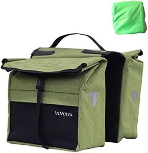New Vincita Top Load Double Pannier Water Resistant Cycling Side Bags - with Rain Cover, Large, Carrying Handle, Reflective Spots - Bike Rack Carrier Saddle Bag - Bicycle Accessories (Black/Green)