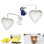 2 pcs tea infuser loose tea strainer, heart shaped stainless steel loose leaf tea infuser tea infuser tea ball, cute pendant tea ball set tea gifts for tea lovers women (Black Cat + White Cat)