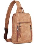 FADEON Large Sling Bags for Women Crossbody Sling Backpack, Designer PU Leather Sling Purse Fashion Travel Chest Bag Camel