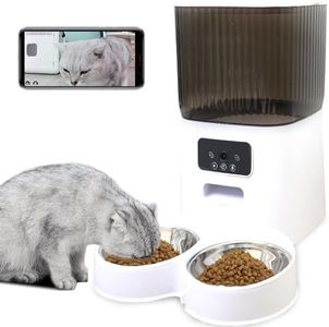 QZTHOU Automatic Cat Feeder 5L, Double Pet Feeder with 2 Stainless Steel Bowls, Cat Food Dispenser with Camera,2-Way Audio,1080P HD Video Night Vision,APP Control,Pet Friendly