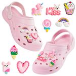 CityComfort Girls Clogs with Removable Charms, Beach Pool Shoes - Girls Gifts (Pink, 2/2.5 UK)