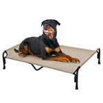 Veehoo Elevated Dog Bed, Outdoor Raised Dog Cots Bed for Large Dogs, Cooling Camping Elevated Pet Bed with Slope Headrest for Indoor and Outdoor, Washable Breathable, XX-Large, Beige Coffee, CWC2204