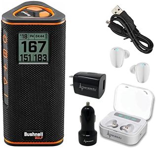 Wearable4U - Bushnell Wingman View Golf GPS Bluetooth Speaker with Ultimate White Earbuds and Wall and Car Chargers Bundle