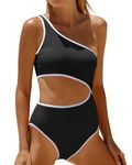 Yonique Women's One Piece Bathing Suit One Shoulder Swimsuit Cutout Swimwear Monokini, Black White, Large