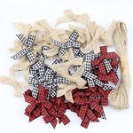 Sopcone 60 Pieces Mini Plaid Bows Handmade Burlap Bow for Christmas Tree Crafts Gift Home Decoration DIY Making, 3 Colors(Black Red Plaid, Black White Buffalo Plaid, Natural Burlap Bow)