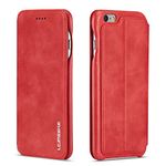 QLTYPRI Case for iPhone 6 Plus 6S Plus, Vintage Slim Magnetic Closure PU Leather Case with Stand Function & Credit Card Slot Holder Shockproof Flip Wallet Cover for iPhone 6 Plus 6S Plus - Red