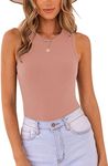 MISSJOY Women's Bodysuits for Going Out Ribbed Halter Neck Racerback Body suit Tank Tops Pink XL