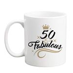 LXQM 50 Birthday Gifts for Women - 11 oz 50th Birthday Mug - 50 and Fabulous - 50th Gift Ideas to Wife, Grandma, Mom, Daughter, Sister, Friend, Colleague