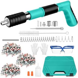 Pistola de uñas manual con 300 clavos redondos, 5 velocidades, pistola de clavos, pistola de uñas de hormigón para acero y hormigón, pistola de uñas portátil para techo/alambre ocultador con guantes