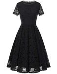 DRESSTELLS Lace Black Bridesmaid Dress, Tea Length Mother of The Bride Dresses, Vintage Formal Dresses for Women, Elegant Wedding Guest Dress, Aline Evening Dresses for Women Black S