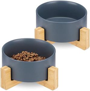Navaris Ciotole per Cani Gatti - 2 Ciotoline Ceramica Rialzate 850ml con Supporti bambù per Animali Domestici - Scodella Rialzata Cane Gatto - Blu