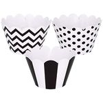 ZEALAX Wedding Black and White Cupcake Wrappers Muffins Holder Birthday Party Decoration, Set of 24, Chevron Stripe and Polka Dot