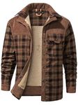 Mr.Stream Men's Padded Lumberjack Casual Long Sleeve Plaid Flannel Fur Lined Button Warm Shirt Sherp Jacket 3251 Red Coffee XL