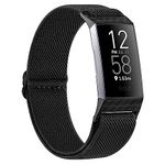 Mugust Adjustable Elastic Band Compatible with Fitbit Charge 4 Bands/Fitbit Charge 3 Bands/Charge 4 SE & Charge 3 SE, Soft Stretchy Nylon Replacement Wristbands Bracelet Women Men (Black)