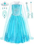 Aoiviss Princess Dress for Girls Blue Sequin Princess Dress Up Costume for Halloween Birthday Cosplay Fancy Party, 4T/110