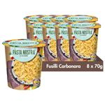 Pasta Nostra | Instant Pasta Pots, CARBONARA Fusilli Pasta with a Cheese and Bacon Sauce, Pack of 8 x 70g, Made in Italy, Ready in 5 minutes