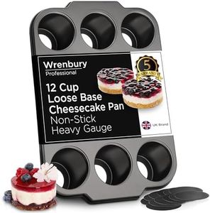 Wrenbury Pro Mini Cheesecake Pans Removable Bottom 12 Hole - Heavy Gauge Carbon Steel Muffin Cupcake Pan Loose Bottom Springform for Baking - 3 Inch Individual Cheesecakes Tin - PFOA Free