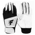 FINGER TEN Baseball Batting Gloves Super Grip Leather Palm for Youth, Softball Hitting Gloves Junior Hand Protection Waterproof Flexibility for Training Competion (White/Dark, Youth-Large)