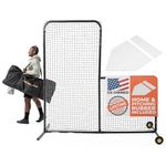 L Screen Baseball for Batting Cage | Baseball Pitching Net with Wheels-7 feet by 7 feet, 3.5 Inch by 3.5 Inch Cutout, Body Protector for Back Drive Lines Beisbol