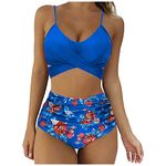 Women's Criss Cross Bikini Sets UK Sale Clearance Ladies High Waisted Push Up Ruched Swimsuits 2 Piece Wrap Bathing Suits Tummy Control Swimming Costume