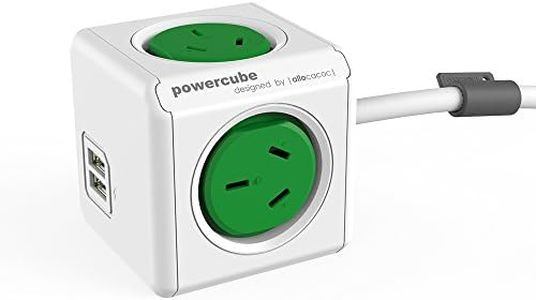 Allocacoc POWERCUBE Extended USB Green-4 Outlets-2 USB 1.5m Cable, 5400GN/AUEUPC