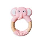 iShop Pink Teething Toy for Baby – Cute Elephant Teether – Soft Silicone Baby Teether for 3+ Months Old – Silicone and Wooden Teether for Girls and Boys – Safe Lightweight Design - Trusted UK Brand