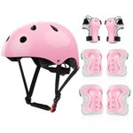 LEIKEEGO Kids Bike Helmets, Adjustable Multi-Sport Kids Helmet and Pads Set, Age 3-10 Boys,Girls&Toddler Helmet, Knee and Elbow Pads for Cycling, Skateboard, Scooter, Roller Skating(Pink)