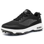 Fenlern Men's Golf Shoes Spiked Air Cushion Breathable Upper 7 Black White