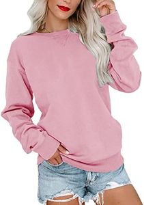 Bingerlily Womens Casual Long Sleeve Sweatshirt Crew Neck Cute Pullover Relaxed Fit Tops, Light Pink, Large