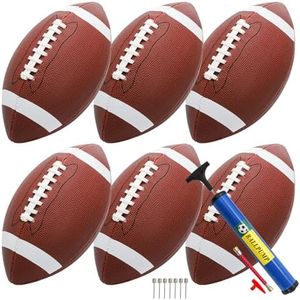 Lawei 6 Pack Official Size 6 American Footballs, Composite Leather Training Football Set, Durable Inflatable Footballs with Pump, Bulk Sports Balls for Collegiate Practice, All Weather Use