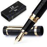 Wordsworth & Black Primori Fountain Pen Set [Black Gold]; Extra Fine Nib, Gift Case, 24 Ink Cartridges, Refill Converter, Manual; Journaling, Calligraphy, Smooth Writing Pens; Left and Right Handed