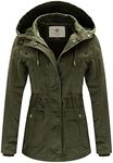 WenVen Women's Utility Cotton Military Anorak Jacket with Hood (Army Green, L)