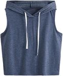 SweatyRocks Women's Summer Sleeveless Hooded Tank Top T-Shirt for Athletic Exercise Relaxed Breathable Dusty Blue L