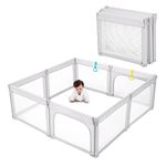 Doradotey Playpen Foldable Playpen for Baby and Toddlers, Adjustable Shape Baby Playpen for Indoors Large Play Pen, Light Grey