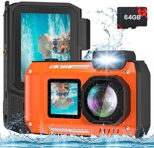 Upgraded 8K 70MP Underwater Camera with 64G Card, 33FT Waterproof Camera Rugged Dustproof Shockproof for Snorkeling, Selfie Digital Camera for Diving, Dual-Screen Underwater Photography Camera