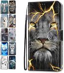 Phone Case for Samsung Galaxy S6 Edge Leather Wallet Flip Cover with Pattern Design Card Holder Slot Silicone Protective for Girls Boys - Lion