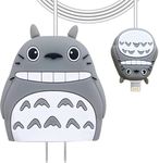 Meyaar Silicone Protective Case for Apple 20W & 18W iPhone USB-C Power Adapter Charger and for USB Lightning Cable, 3D Cartoon Case for iPhone Charger 18W/20W Only (Totoro (Grey))